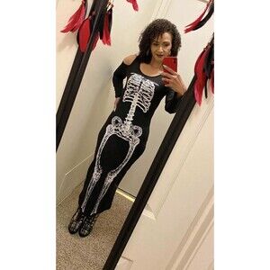 Black-Full Length-Cold Shoulder-Curve Hugging-Skeleton Body Con Dress-Small-Used